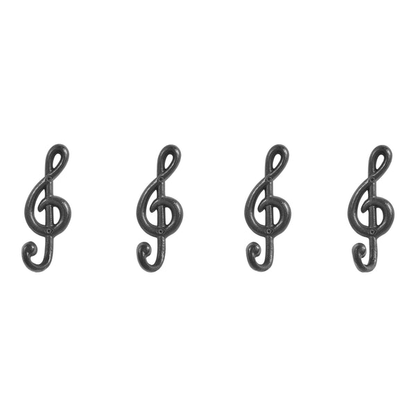 Danya B 4 Piece Dark Brown Cast Iron Musical Note Treble Clef Decorative Wall Sculpture Figure Utility Hook Set