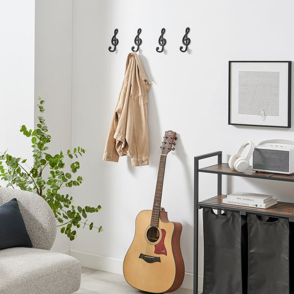 Danya B 4 Piece Dark Brown Cast Iron Musical Note Treble Clef Decorative Wall Sculpture Figure Utility Hook Set