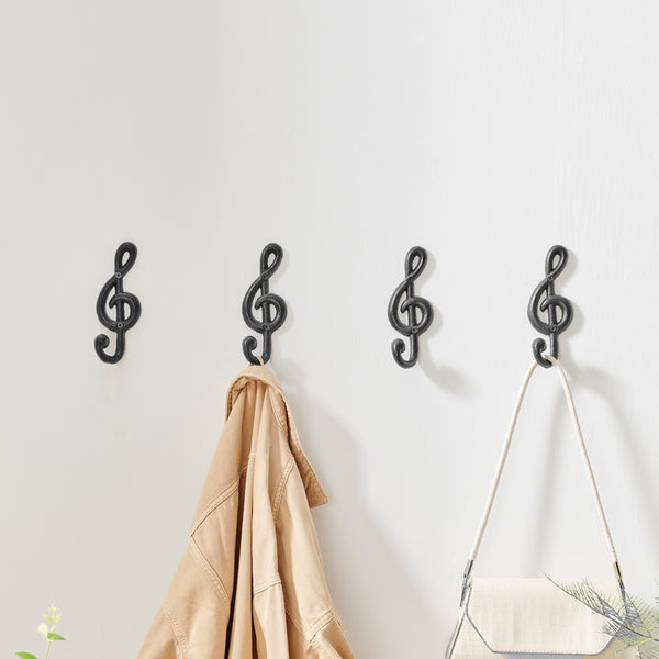 danya b 4 Piece Dark Brown Cast Iron Musical Note Treble Clef Decorative Wall Sculpture Figure Utility Hook Set