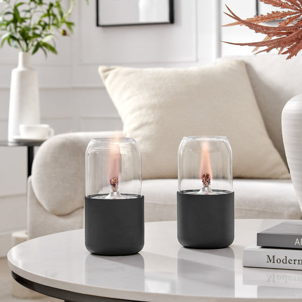 danya b Ambrose Oil Lamp Style Rope Wick Clean-Burning Tabletop Portable Fire Pit Set of 2