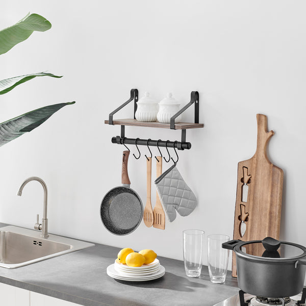 Danya B Amelia Metal Bracket Shelf With Towel Rod And Hanging Hooks