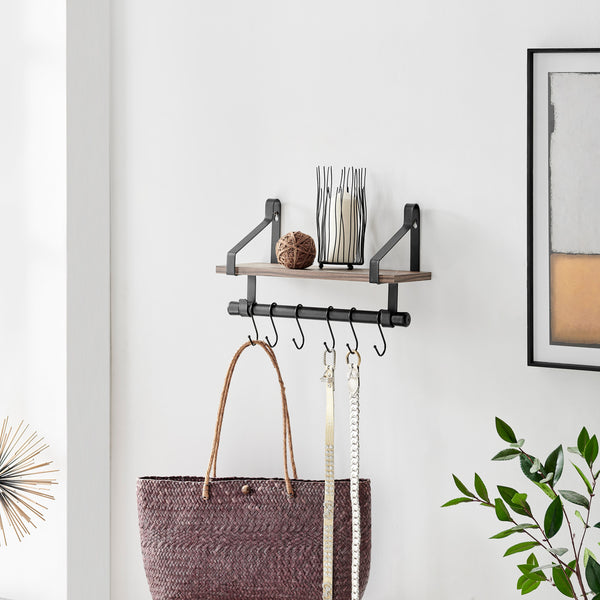Danya B Amelia Metal Bracket Shelf With Towel Rod And Hanging Hooks