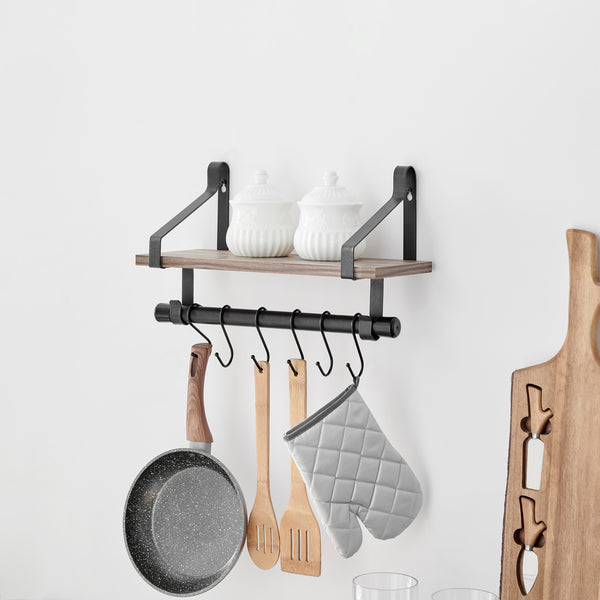 danya b Amelia Metal Bracket Shelf With Towel Rod and Hanging Hooks