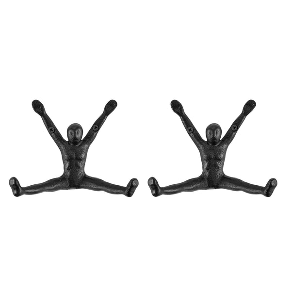 Danya B Athlete Sculpture Cast Iron Wall Mount Double Hook (Set Of 2) - Black
