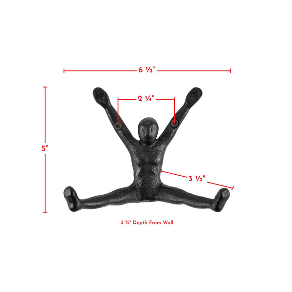 Danya B Athlete Sculpture Cast Iron Wall Mount Double Hook (Set Of 2) - Black