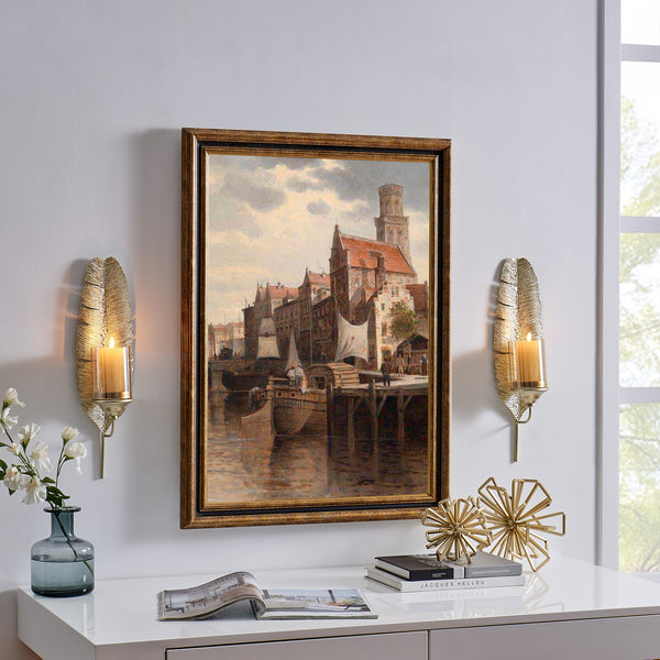 Danya B Ava 17" Gold Feather Metal Wall Candle Sconces (Set Of 2)