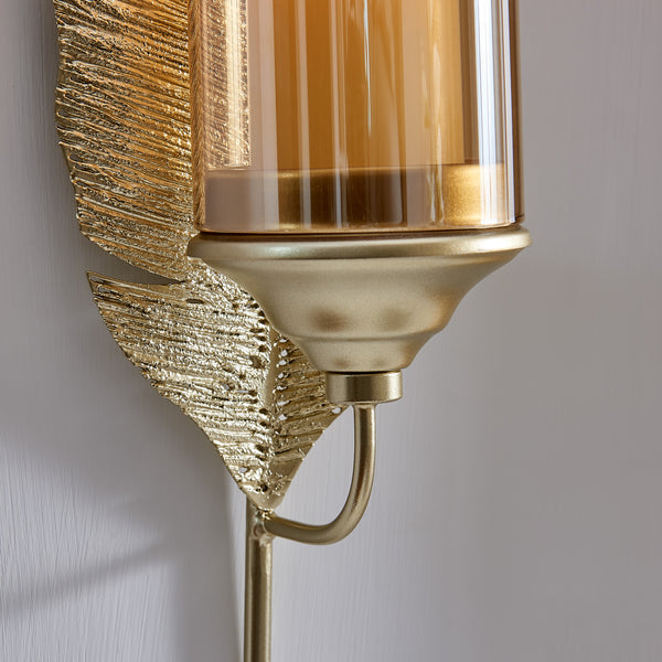 Danya B Ava 17" Gold Feather Metal Wall Candle Sconces (Set Of 2)