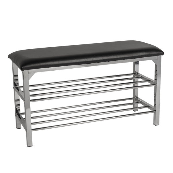 Danya B Black Leatherette Storage Entryway Bench With Chrome Frame