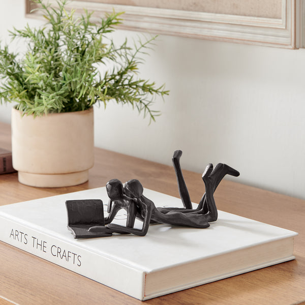 Danya B Brown Cast Iron Abstract Couple Reading Book Together Sculpture - Tabletop Figurine For Desks Or Shelves
