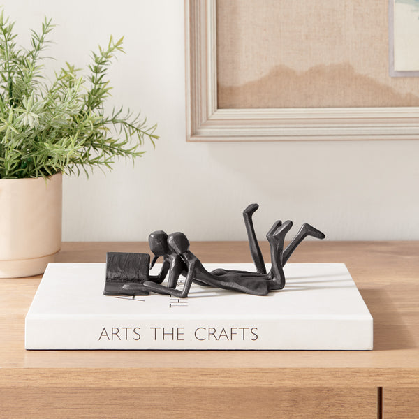 Danya B Brown Cast Iron Abstract Couple Reading Book Together Sculpture - Tabletop Figurine For Desks Or Shelves