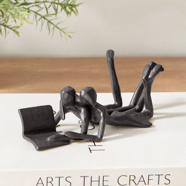 danya b Brown Cast Iron Abstract Couple Reading Book Together Sculpture - Tabletop Figurine For Desks or Shelves