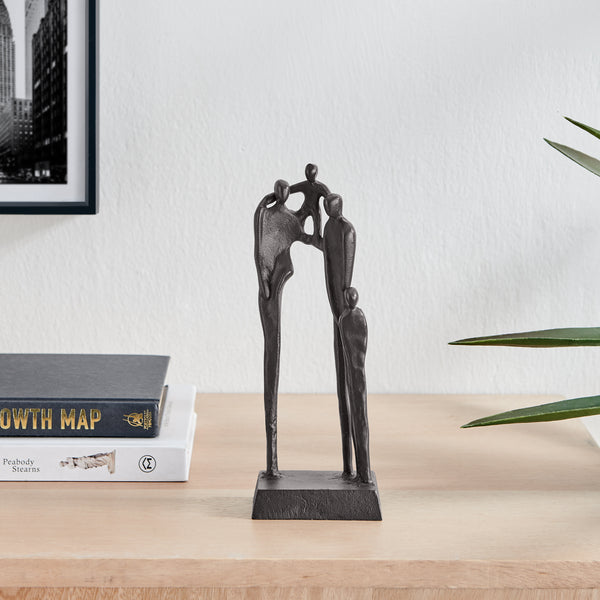danya b Brown Cast Iron Abstract Family of Four Together Sculpture - Tabletop Figurine For Desks Accent Tables or Shelves