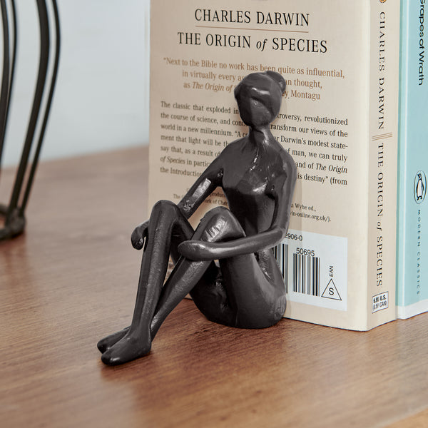 Danya B Brown Cast Iron Abstract Sitting Female Sculpture Pair Bookend Set Of 2 - Tabletop Figurines For Desks Accent Tables Or Shelves