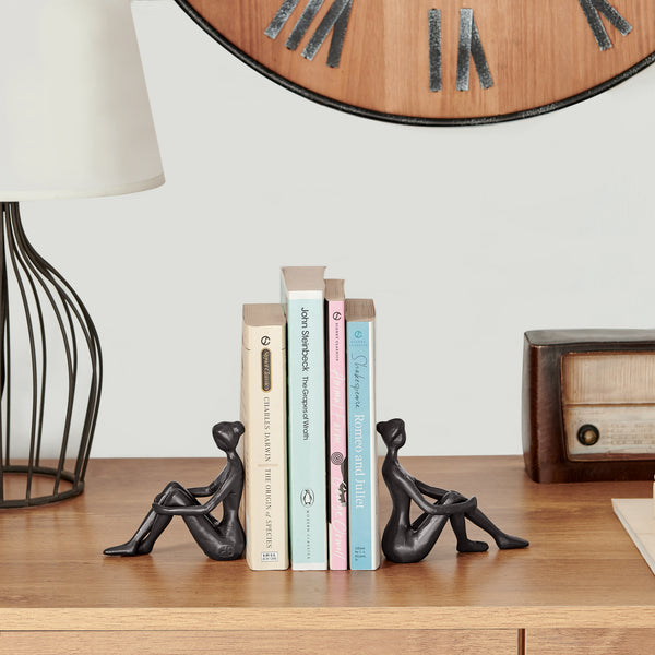 danya b Brown Cast Iron Abstract Sitting Female Sculpture Pair Bookend Set of 2 - Tabletop Figurines For Desks Accent Tables or Shelves
