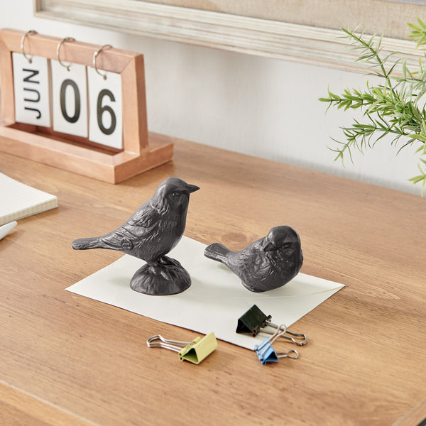 Danya B Brown Cast Iron Set Of 2 Bird Sculptures - Tabletop Desk Ornaments Or Decorative Paperweights