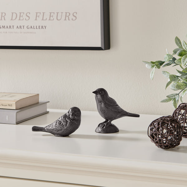 danya b Brown Cast Iron Set of 2 Bird Sculptures - Tabletop Desk Ornaments or Decorative Paperweights