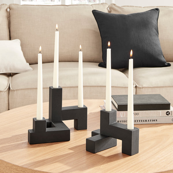 Danya B Danya B. Contemporary Black Metal 2-Piece Stacking Candelabra Taper Candle Holder Set