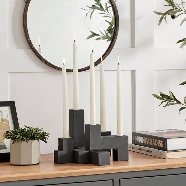 danya b Danya B. Contemporary Black Metal 2-Piece Stacking Candelabra Taper Candle Holder Set