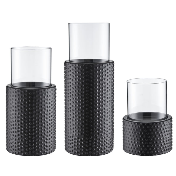 Danya B Danya B. Contemporary Candle Holder Set (3) With Clear Glass Hurricanes And Textured Metal Base