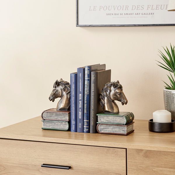 Danya B Danya B. Horses On Books Polyresin Antique Patina Finish Bookend Set Of 2