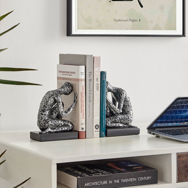 Danya B Danya B. Kneeling Figure Sculptures Polyresin Silver And Black Finish Bookend Set Of 2