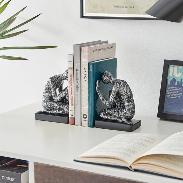 Danya B Danya B. Kneeling Figure Sculptures Polyresin Silver And Black Finish Bookend Set Of 2