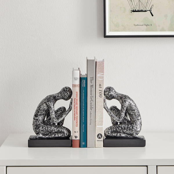 danya b Danya B. Kneeling Figure Sculptures Polyresin Silver and Black Finish Bookend Set of 2