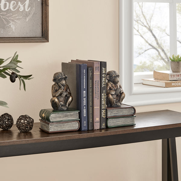 Danya B Danya B. Monkeys On Books Polyresin Antique Patina Finish Bookend Set Of 2