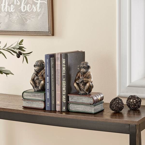 Danya B Danya B. Monkeys On Books Polyresin Antique Patina Finish Bookend Set Of 2
