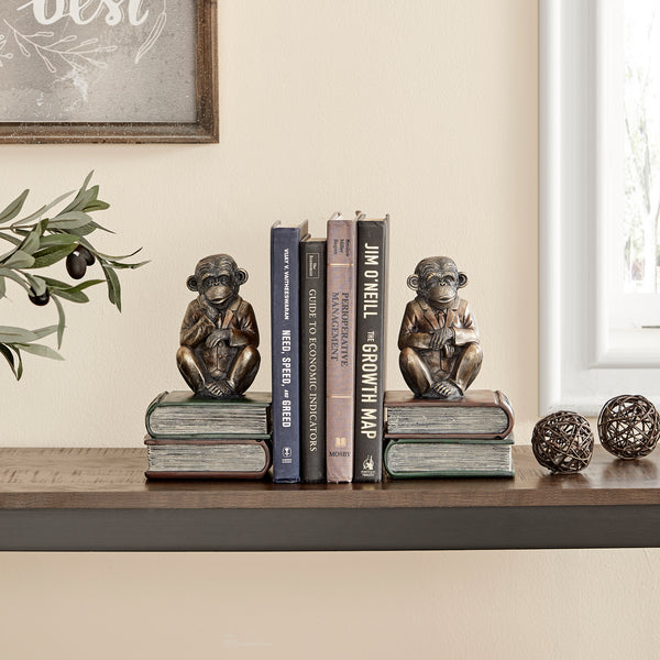 danya b Danya B. Monkeys on Books Polyresin Antique Patina Finish Bookend Set of 2