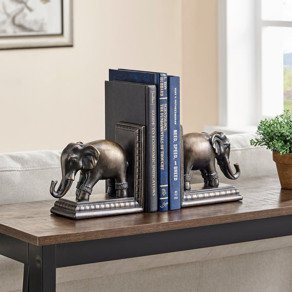 Danya B Danya B. Ornate Elephants Polyresin Bronze Patina Finish Bookend Set Of 2