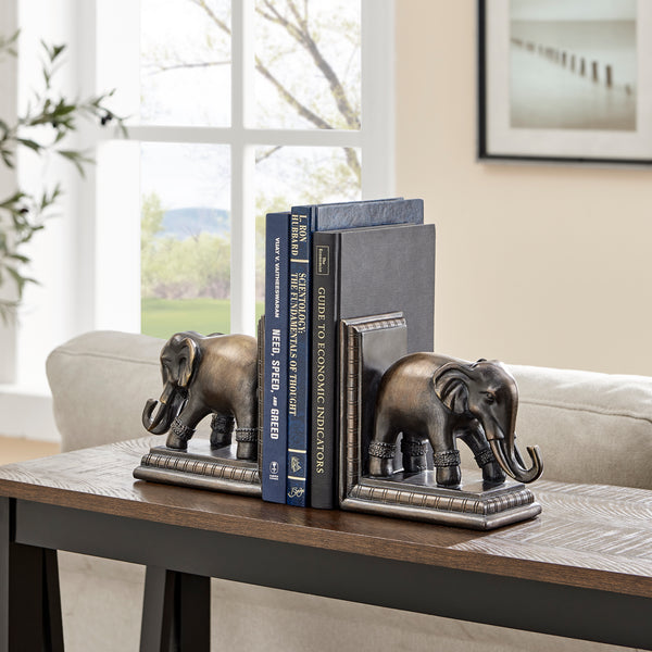 Danya B Danya B. Ornate Elephants Polyresin Bronze Patina Finish Bookend Set Of 2