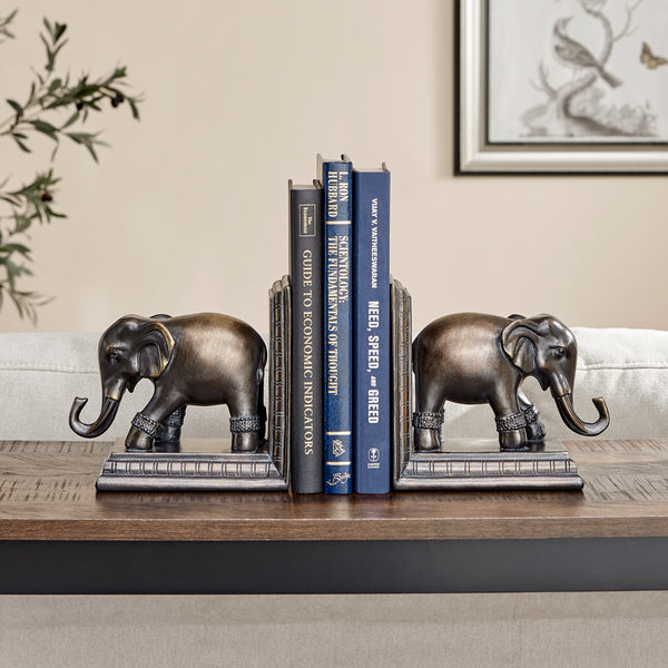 danya b Danya B. Ornate Elephants Polyresin Bronze Patina Finish Bookend Set of 2