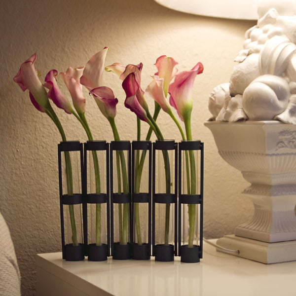 danya b Six-Tube Hinged Vases on Rings Stands