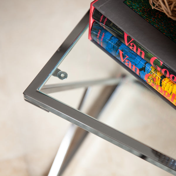Danya B Danya B. Square End Table With Clear Glass Top And Polished Chrome Base