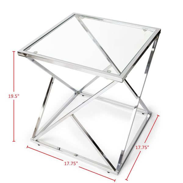 Danya B Danya B. Square End Table With Clear Glass Top And Polished Chrome Base