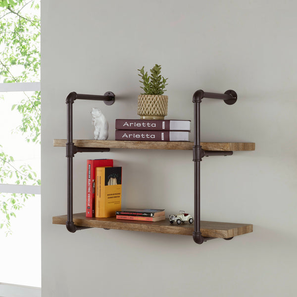Danya B Two Tier Industrial Pipe Wall Shelf