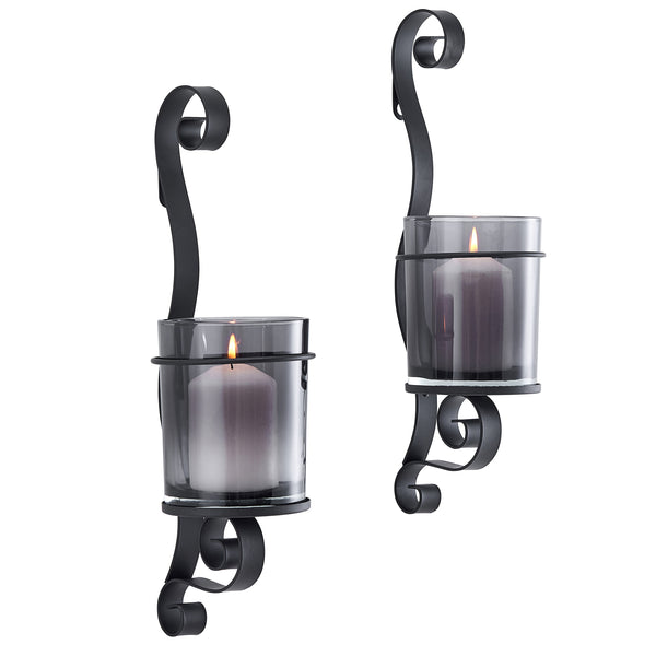 Danya B Danya B. Vintage Black Wall Sconce Candle Holder Set (2) With Smoke Glass Hurricanes