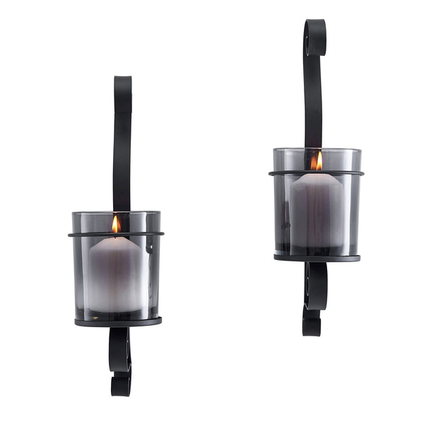 Danya B Danya B. Vintage Black Wall Sconce Candle Holder Set (2) With Smoke Glass Hurricanes