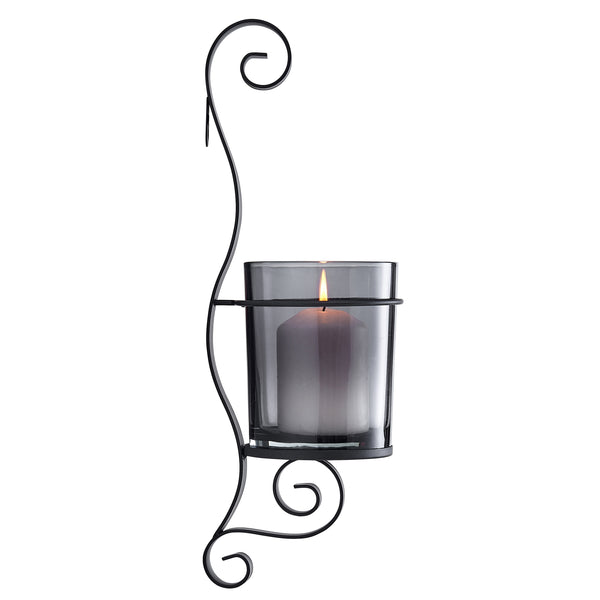 Danya B Danya B. Vintage Black Wall Sconce Candle Holder Set (2) With Smoke Glass Hurricanes