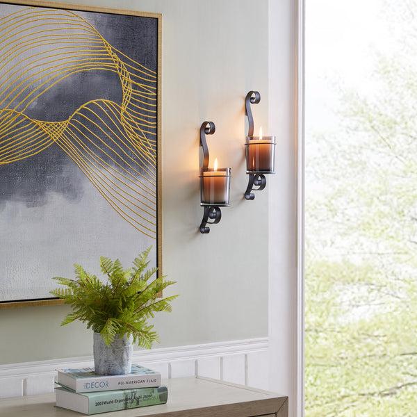danya b Danya B. Vintage Black Wall Sconce Candle Holder Set (2) with Smoke Glass Hurricanes