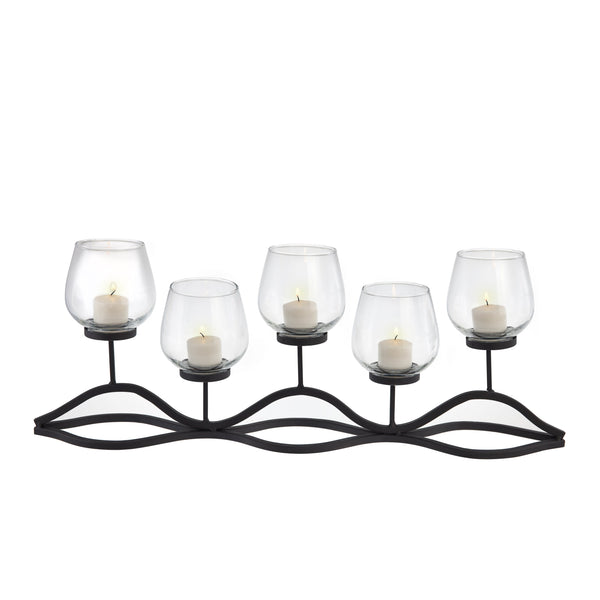 Danya B Wavy Iron And Glass Hurricane Candleholder