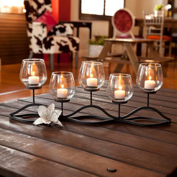 danya b Wavy Iron and Glass Hurricane Candleholder