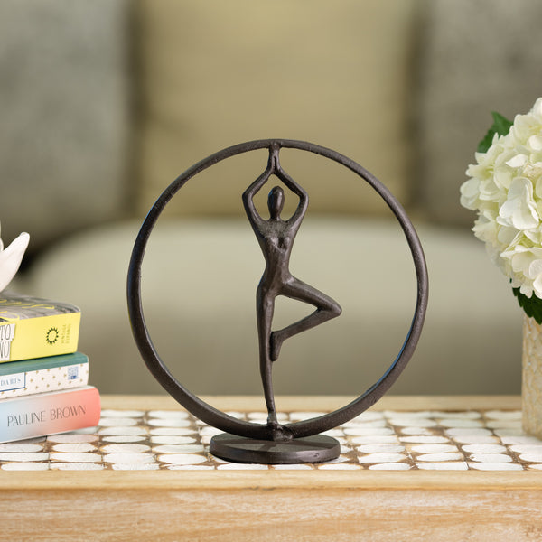 danya b Yoga Tree Pose Circle Cast Iron Sculpture