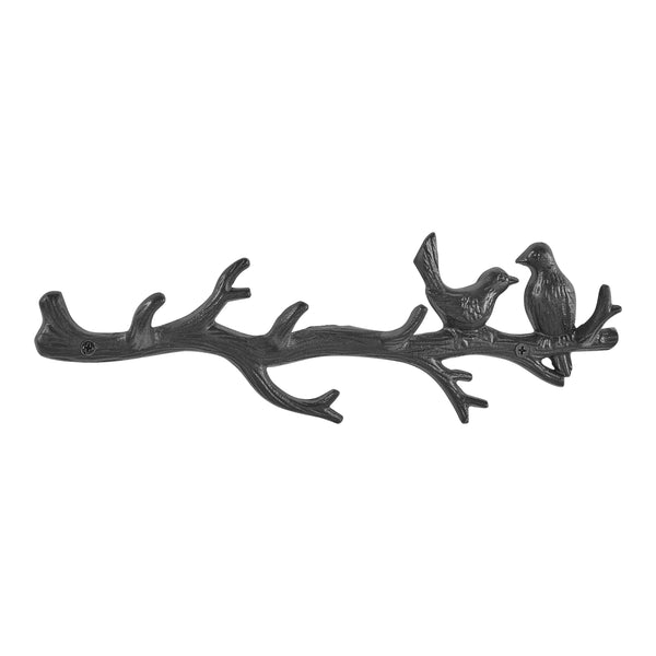 Danya B Dark Brown Cast Iron Birds On Tree Branch Decorative Wall Sculpture Utility Hook Unit With 4 Hooks