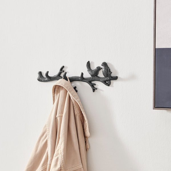 Danya B Dark Brown Cast Iron Birds On Tree Branch Decorative Wall Sculpture Utility Hook Unit With 4 Hooks