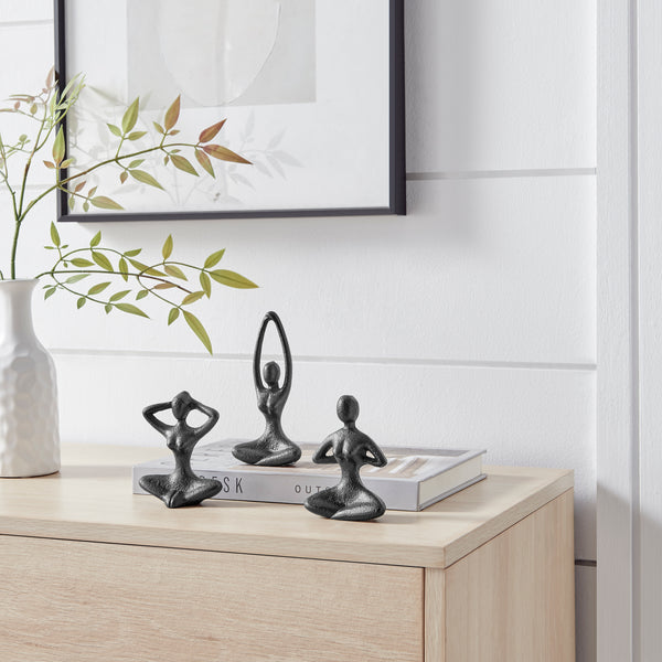 Danya B Dark Brown Cast Iron Female Peaceful Yoga Figures Decorative Metal Tabletop Sculptures Set Of 3 Poses