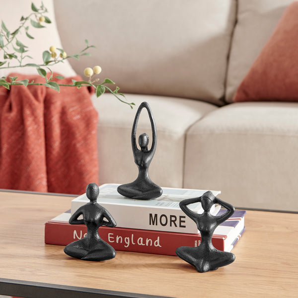 danya b Dark Brown Cast Iron Female Peaceful Yoga Figures Decorative Metal Tabletop Sculptures Set of 3 Poses