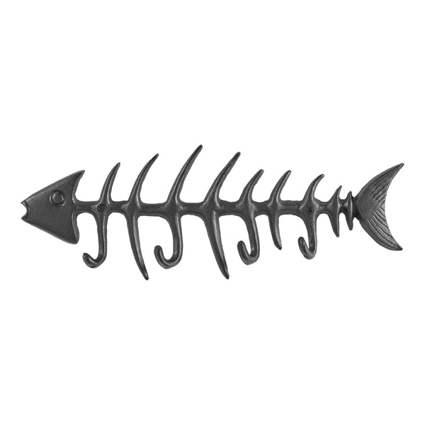 Danya B Dark Brown Cast Iron Fishbone Decorative Wall Sculpture Utility Hook Unit With 4 Hooks