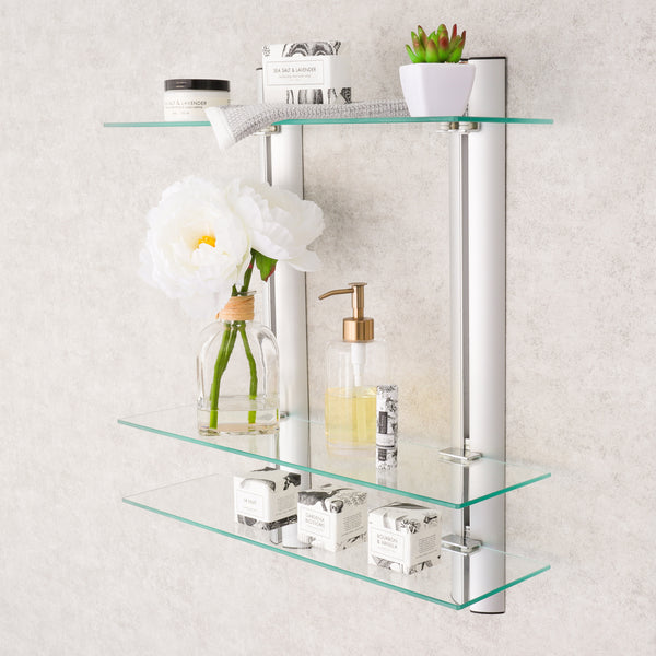 danya b Decorative Wall-Mount 3-Tier Adjustable Glass Wall Shelves on Aluminum Bars